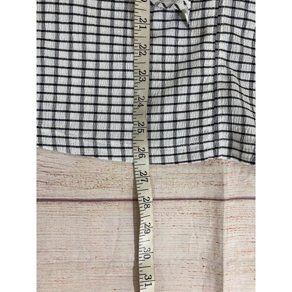 Max Studio Women's Black And White Plaid Half Puff Sleeve Blouse - Large - Picture 6 of 12